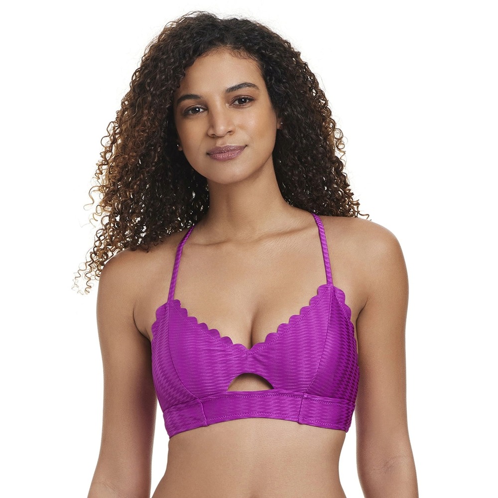Jessica Simpson Womens Bikini Top Purple Size XS Scalloped Cutout NWT